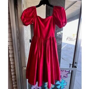 Vintage 1980's red satin puffy sleeve prom dress size S